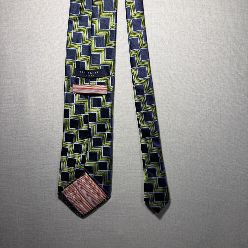 Ted Baker London 100% Silk Tie Geometric Green Blue Excellent Condition
